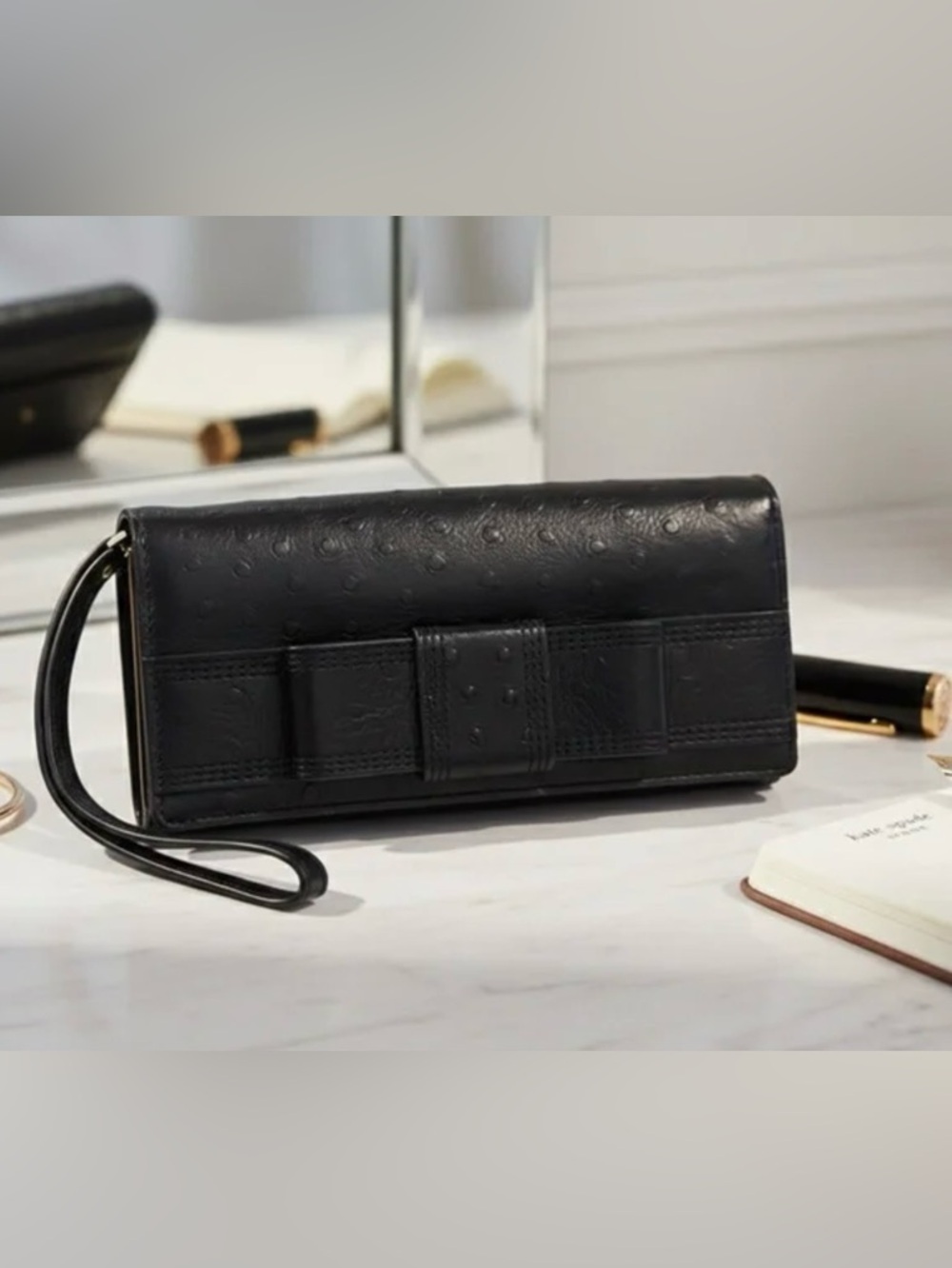 Kate Spade | Large Black Bow Leather Wallet / Wristlet